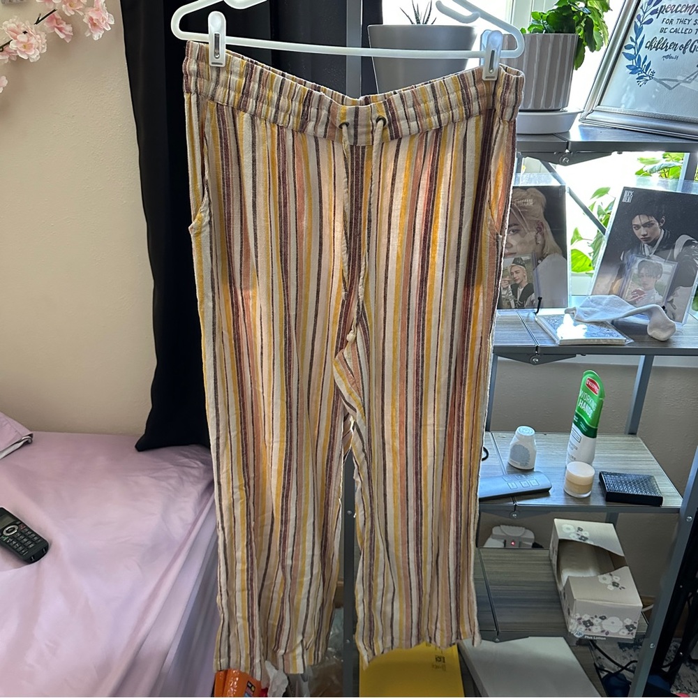 Denim & Co Naturals Linen Blend Full Length Pants in Pheasant Multi